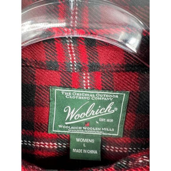 Woolrich Shirt‎ Womens Red Long Sleeve Wool Blend Button-up Plaid Large - Picture 2 of 6